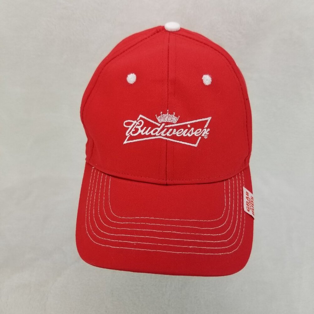✅Budweiser Bud Cap Red Embroidered Adj. Hook & Loop Baseball Hat Lot Of 2 OSFA - Picture 6 of 16